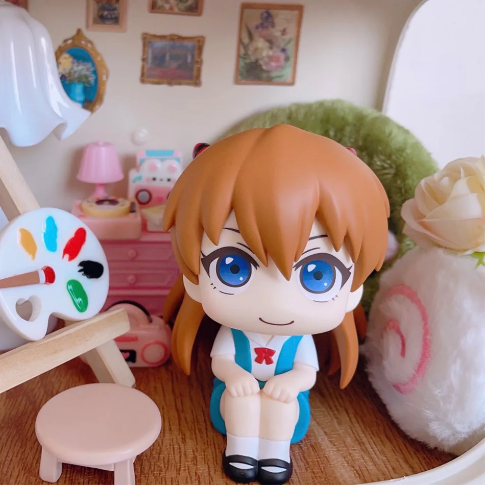 

Figura de cabeza grande de neón de Genesis Evangelion, modelo de Ayanami Rei Asuka, postura sentada, adorno de coche, juguete pa