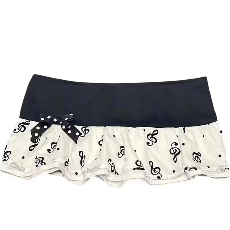 Emo Women Y2K Japanese Goth Music Note Print Mini Short Skirt High Waist Aesthetic Acubi Ruffle Skirts A-line 2000s Clothes