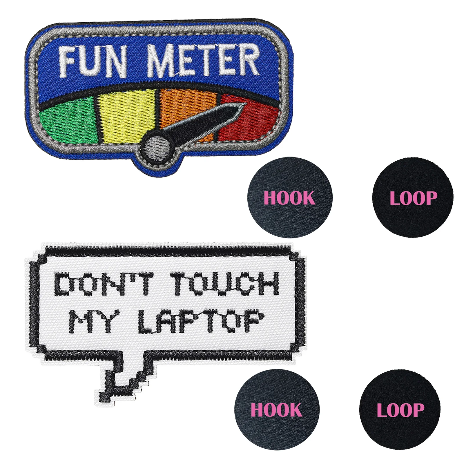 2PCs Hook and Loop Embroidered Patch Fun Meter Badge Don't Touch my Laptop Embroidery Badge with Hook Loop Patch for Decoration