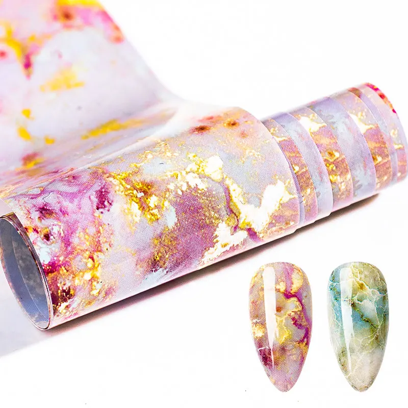 

1 Box 4*100cm Nail Foils Marble Series Nail Art Transfer Sticker Paper Pink Blue Foils Bright Marble DIY Design Decoration