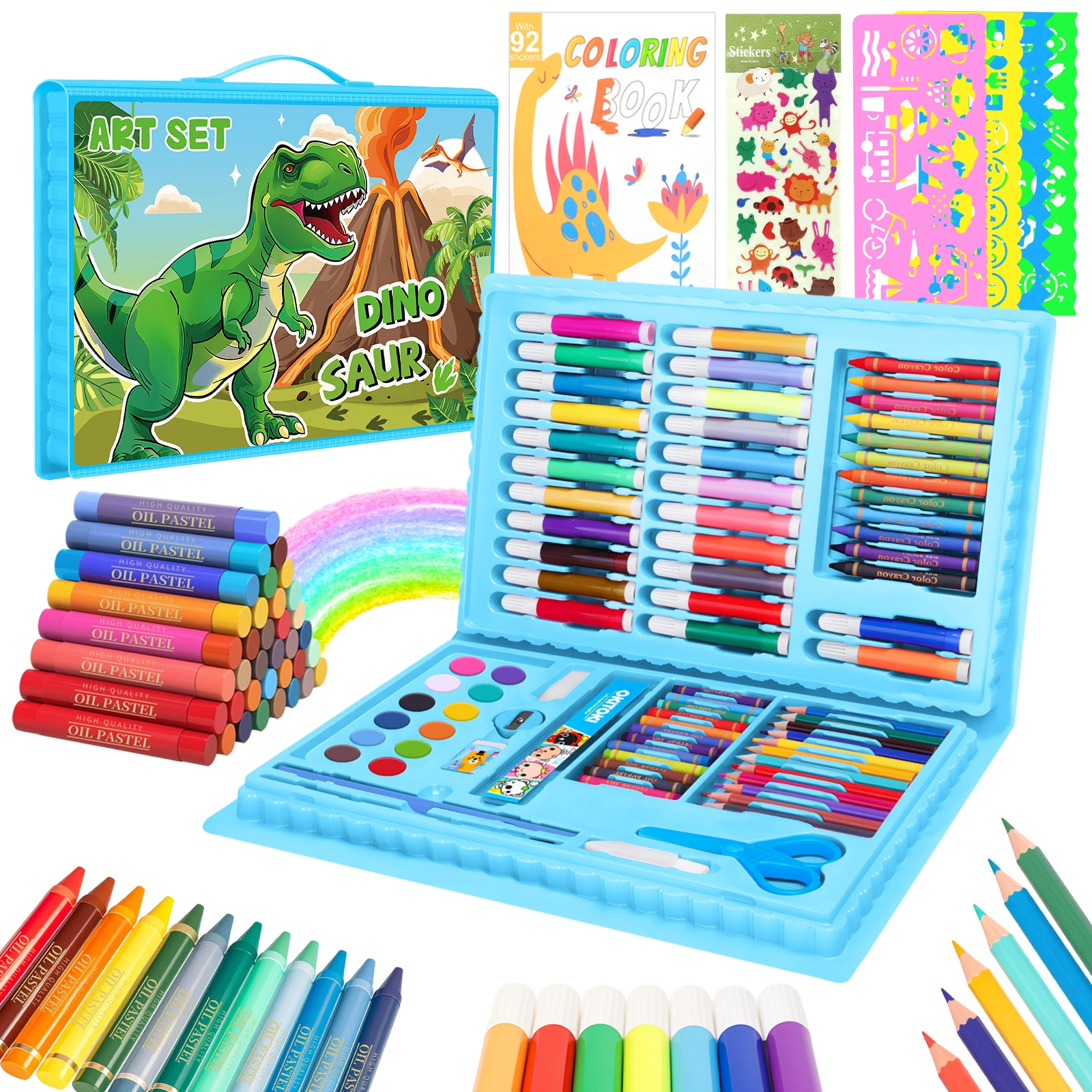 100+ Piece Drawing Art Kit: Dinosaur Craft Supplies with Washable Markers - Non-Toxic Art Set for Toddlers Ages 3-12 Kids Gifts