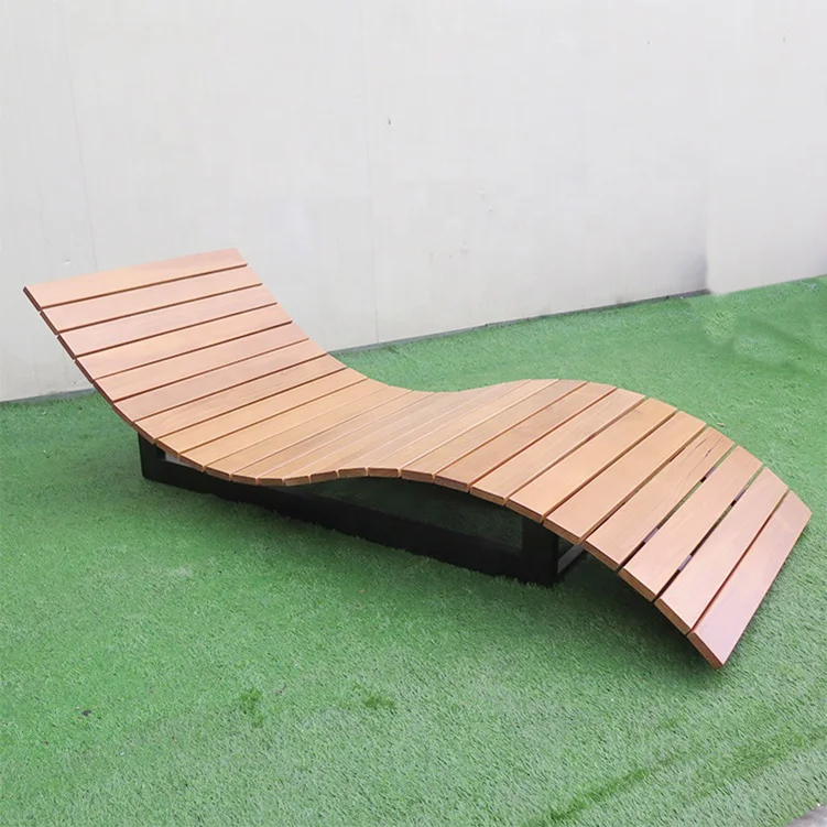 Factory Customized Large Sun Lounger Outdoor Wooden Sunbed Ground Fixing Park Sun Lounger