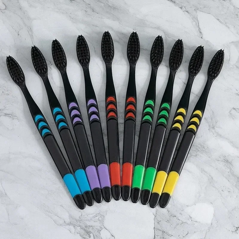 10 Pieces Packed Soft Bristle Bamboo Charcoal Black Hair Ultra-Fine Beauty Toothbrush Couple Suit Oral Cleaning Tools