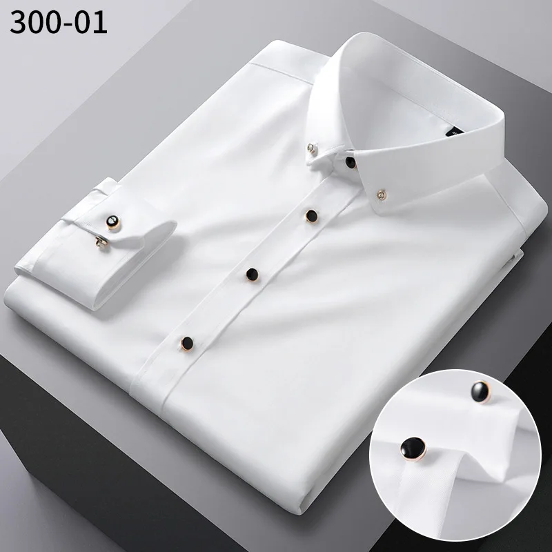 New Men\'s Silk Shirts Long Sleeve Drill Button Solid Color Silky Business Formal Social No Iron and Wrinkle Soft Fashion Clothes