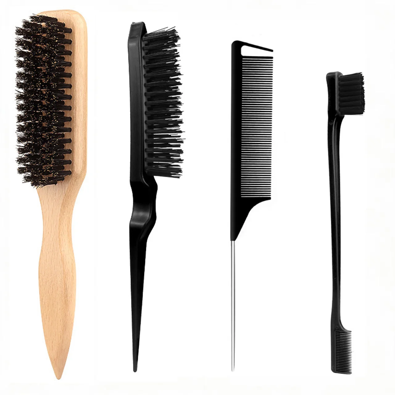 Boar Bristle Slick Back Hair Brush for Sleek Ponytail Bun & Smoothing Baby Hairs, Flyaways, Edge Control - Backcombing & Teasing