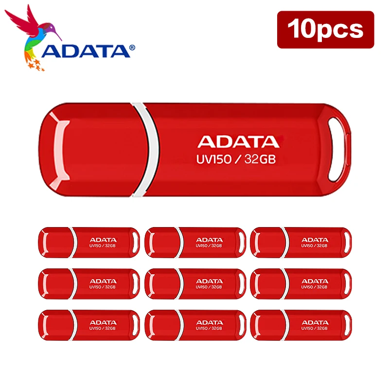 Imagem -04 - Adata-usb Memory Stick Uv150 Usb 3.2 32gb 64gb Pen Drive Vermelho 10 Peças Atacado