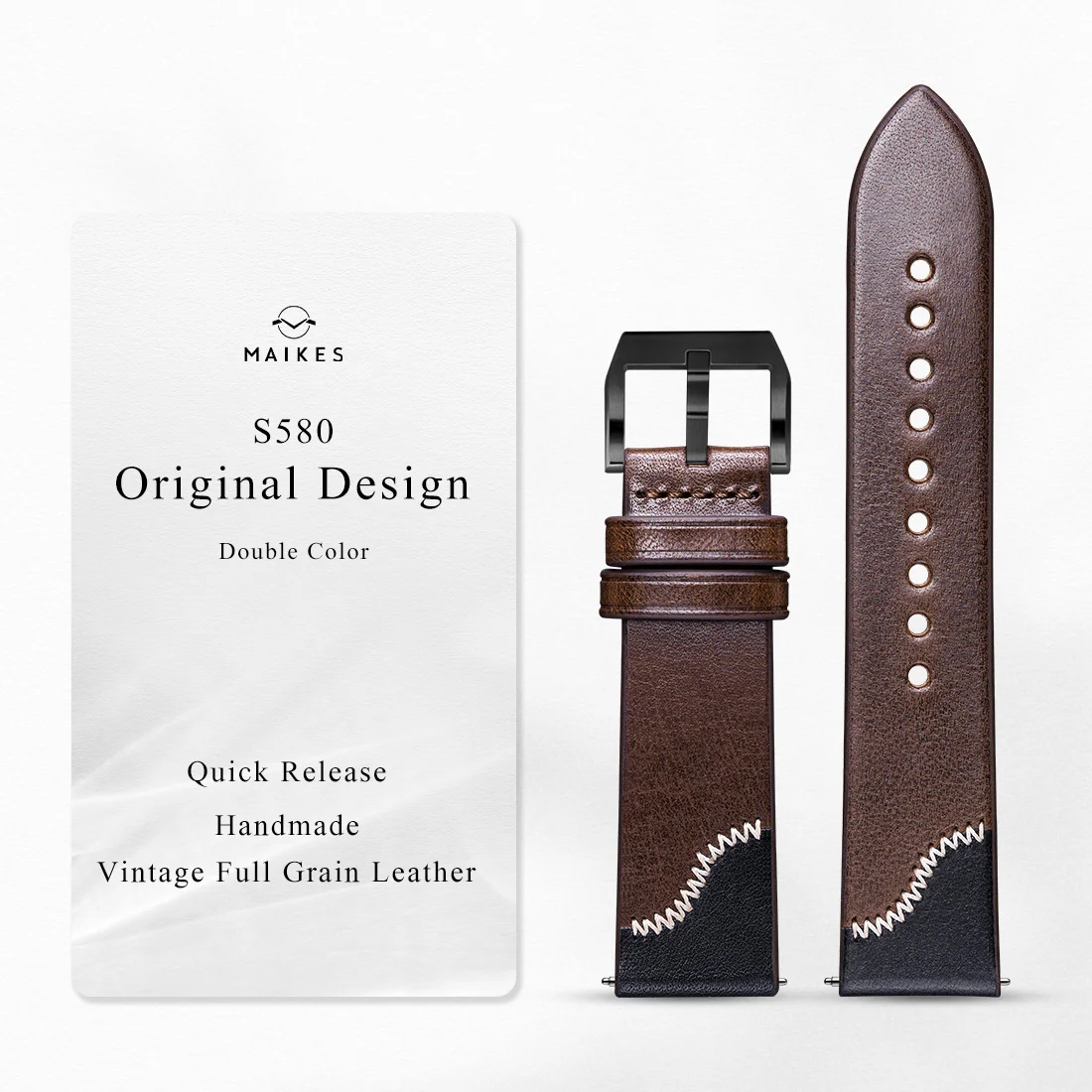 Maikes Luxury Design Bicolor Watch Strap Quick Release 20mm 21mm 22mm 24mm Handmade Stitching Full Grain Leather Watch Strap