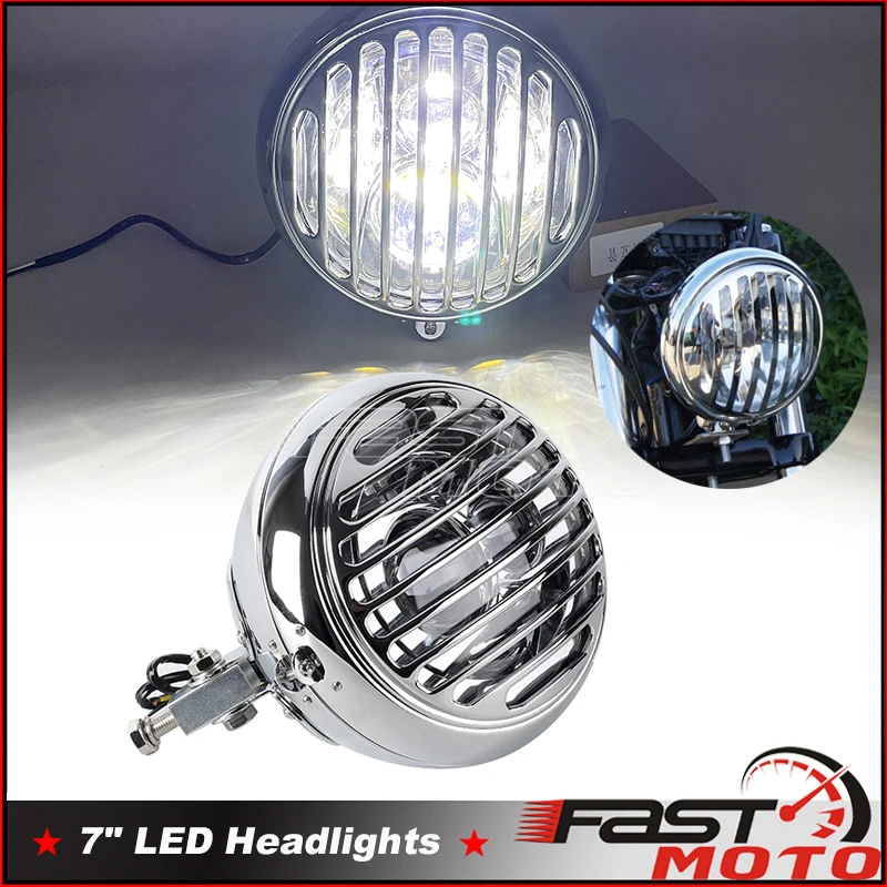 

E9 Motorcycle Headlight For Harley Heritage Fat Bob Boy Cruiser Cafe Racer Bobber Old School Custom Hi/Lo Beam Headlamp Assembly