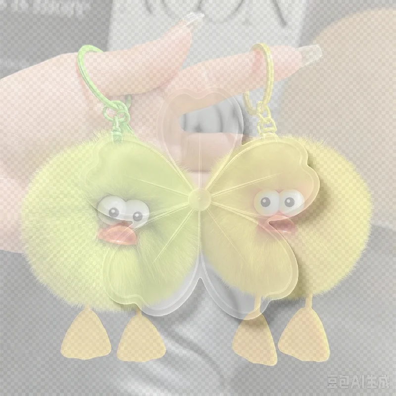 Cute Fluffy Duck Pom Pom Keychain Soft Faux Fur Little Pendant Decor Gift For Girls Students Daily Use