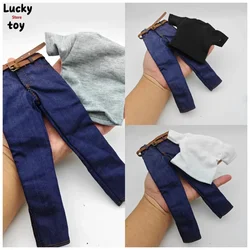 1/6 Scale Male Soldier Fashion T-shirt White Shirt W/ Belt Classic Jeans Clothes Set for 12'' Body Accessories Action Figures