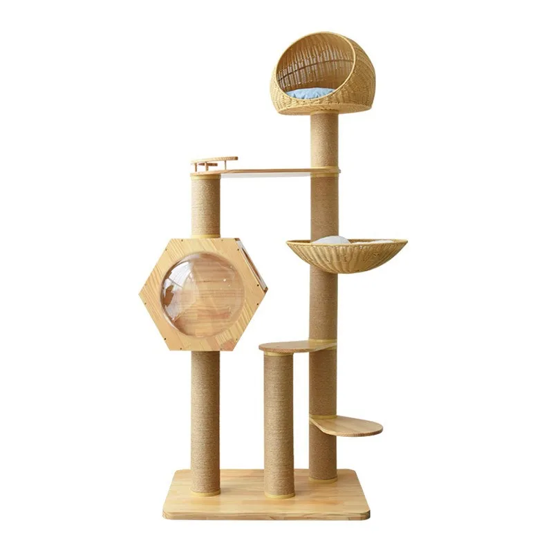 Interactive Toy Natural Color Sisal Rope Wooden Modern Cat Tree Tower