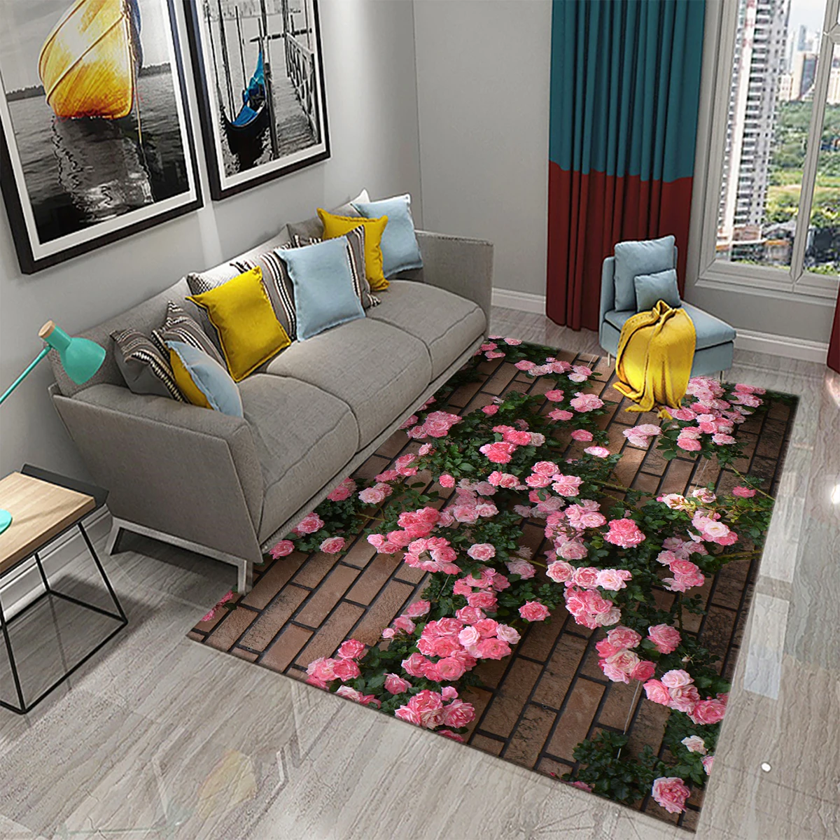 3D Rose Flower on The Wall Carpet for Kids Bedroom Play Rugs Hallway Floor Mat Home Decor Large Carpets for Living Room Bedroom