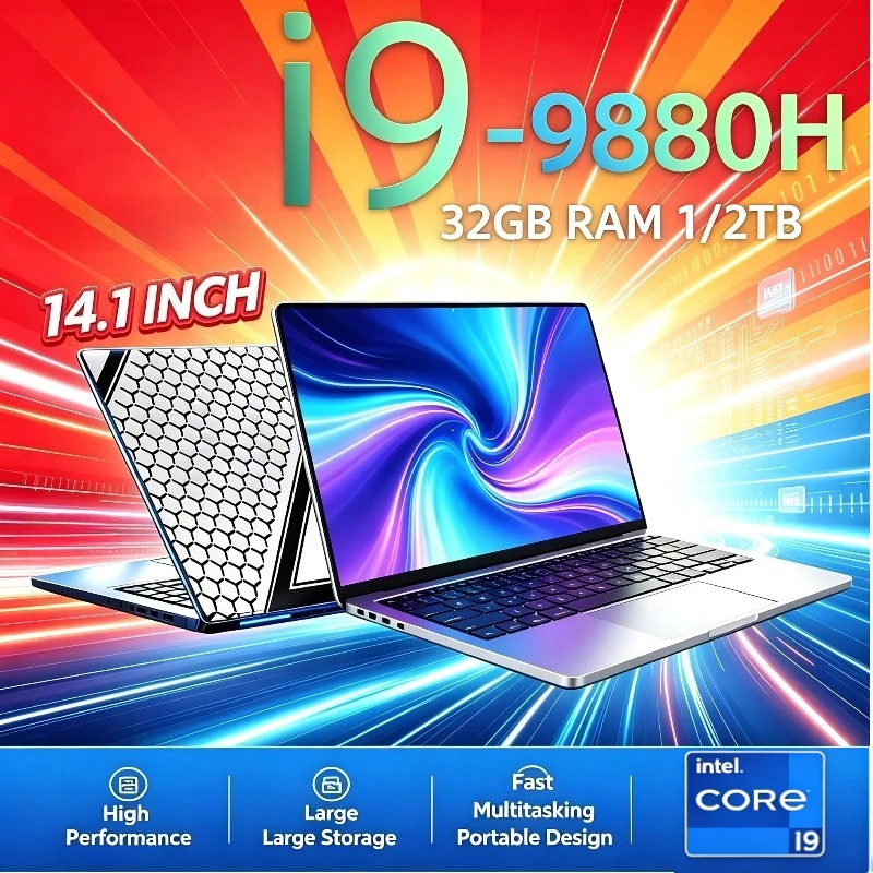 Business Laptops Notebook PC 14.1 Intel Core i9-9880H Ultra Slim Laptop 32GB RAM 1TB 2TB SSD For Office Games Computer Windows