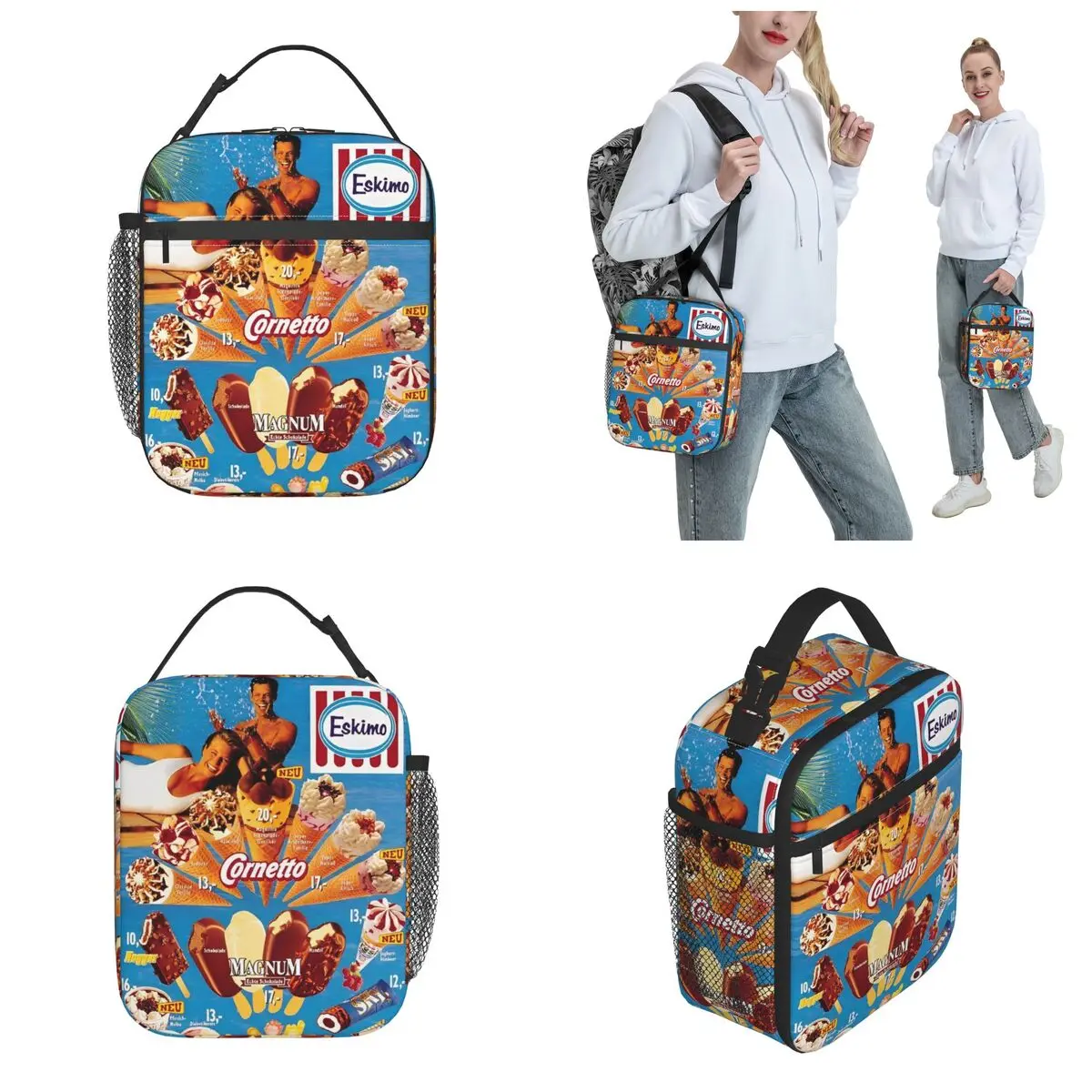 Ice Cream Insulated Lunch Bag Retro Ice Cream Poster Food Container Portable Thermal Cooler Lunch Boxes For Travel