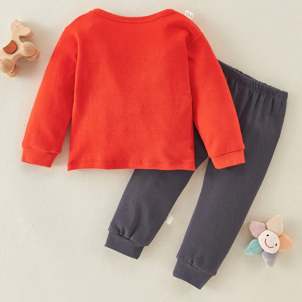 Hibobi-Conjunto de 2 piezas de algodón 100% para niños, ropa cálida de cuello redondo, pijama de animales bonitos y pantalones de pijama, cómoda para el hogar