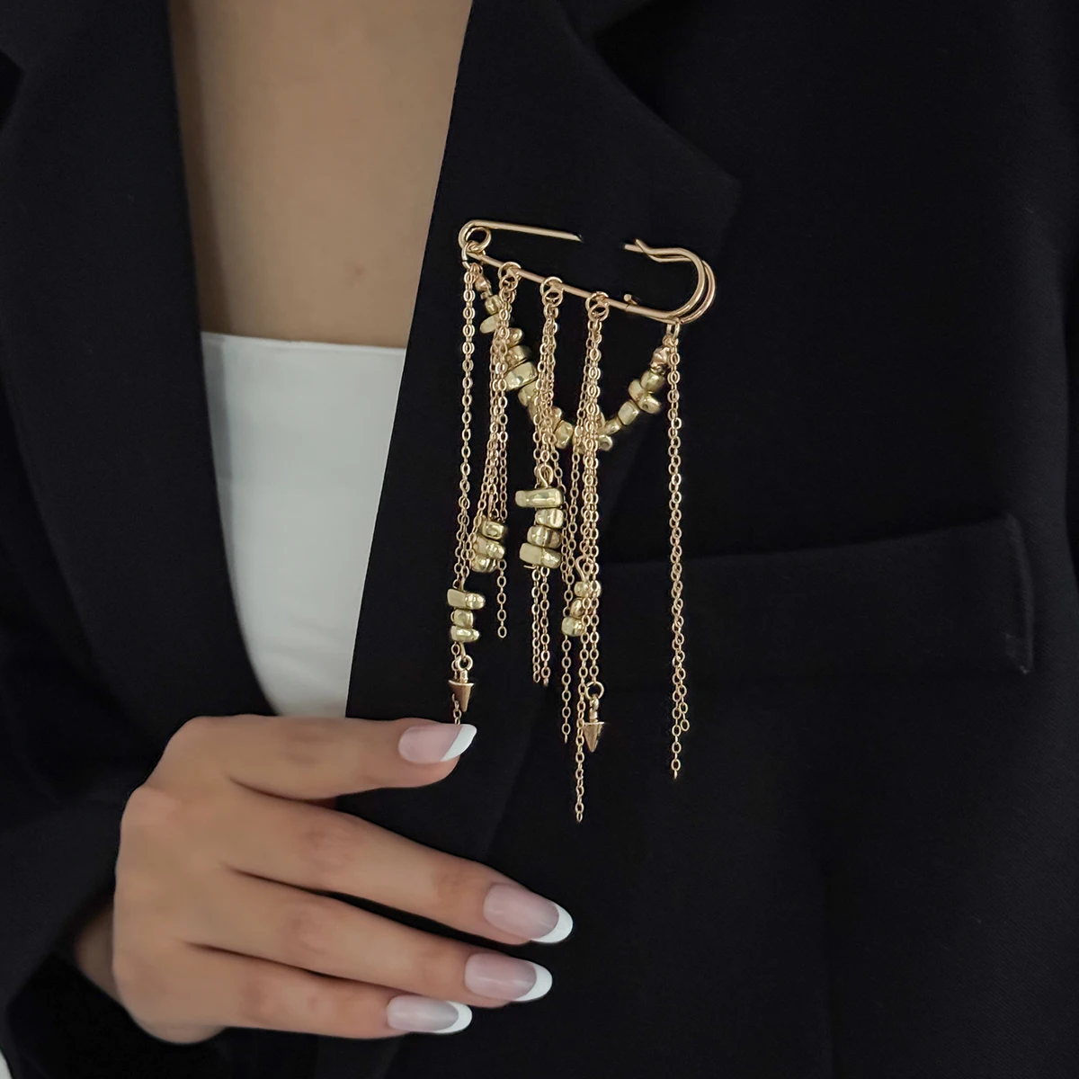 Ingemark Trendy Elegant Irregular CCB Brooch for Women Vintage Metal Tassel Suit Collar Pins Clip 2026 New Party Jewelry Gifts