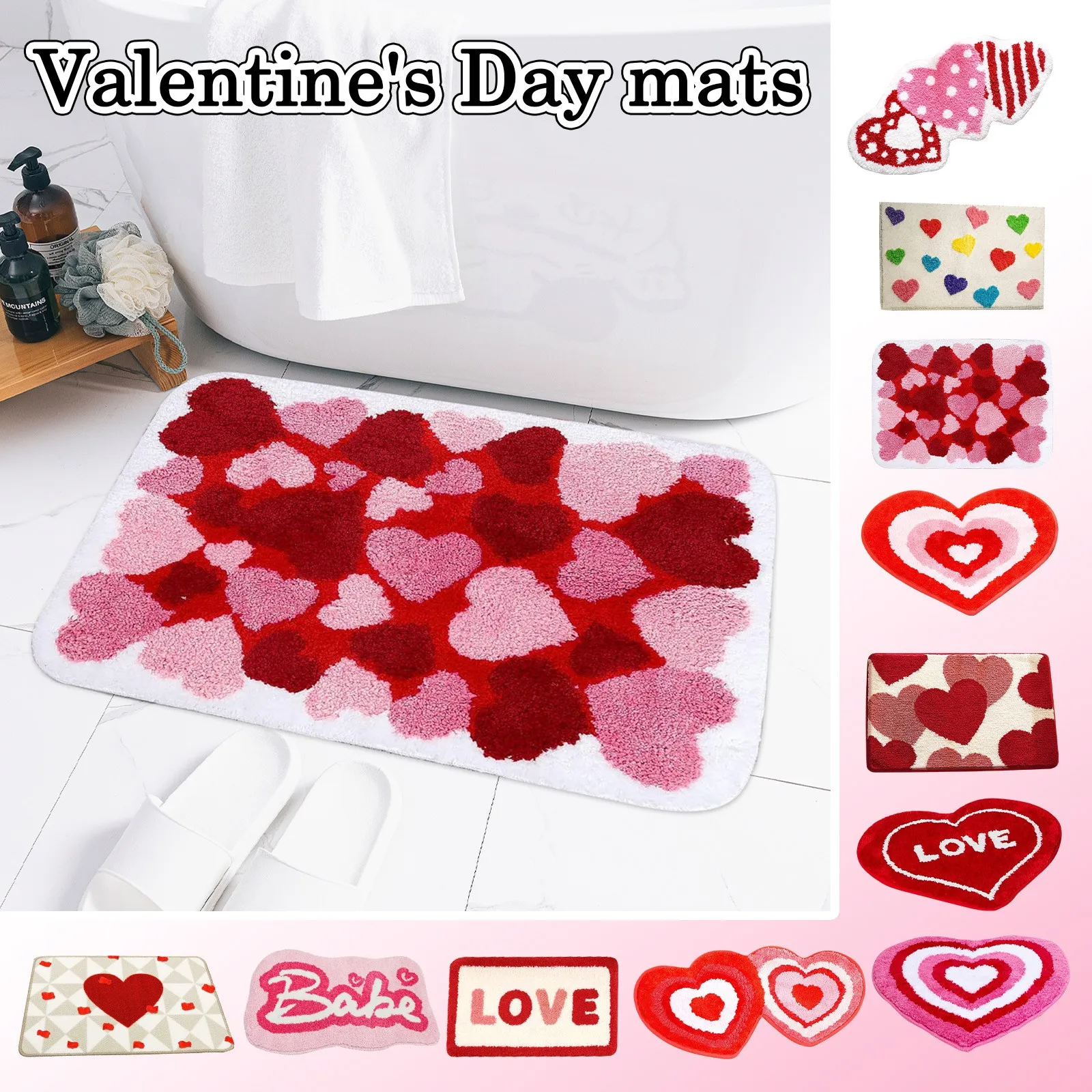 Valentine'S Day Floor Mat, Household Bathroom Absorbent Foot Mat, Easy To Maintain Door Mat