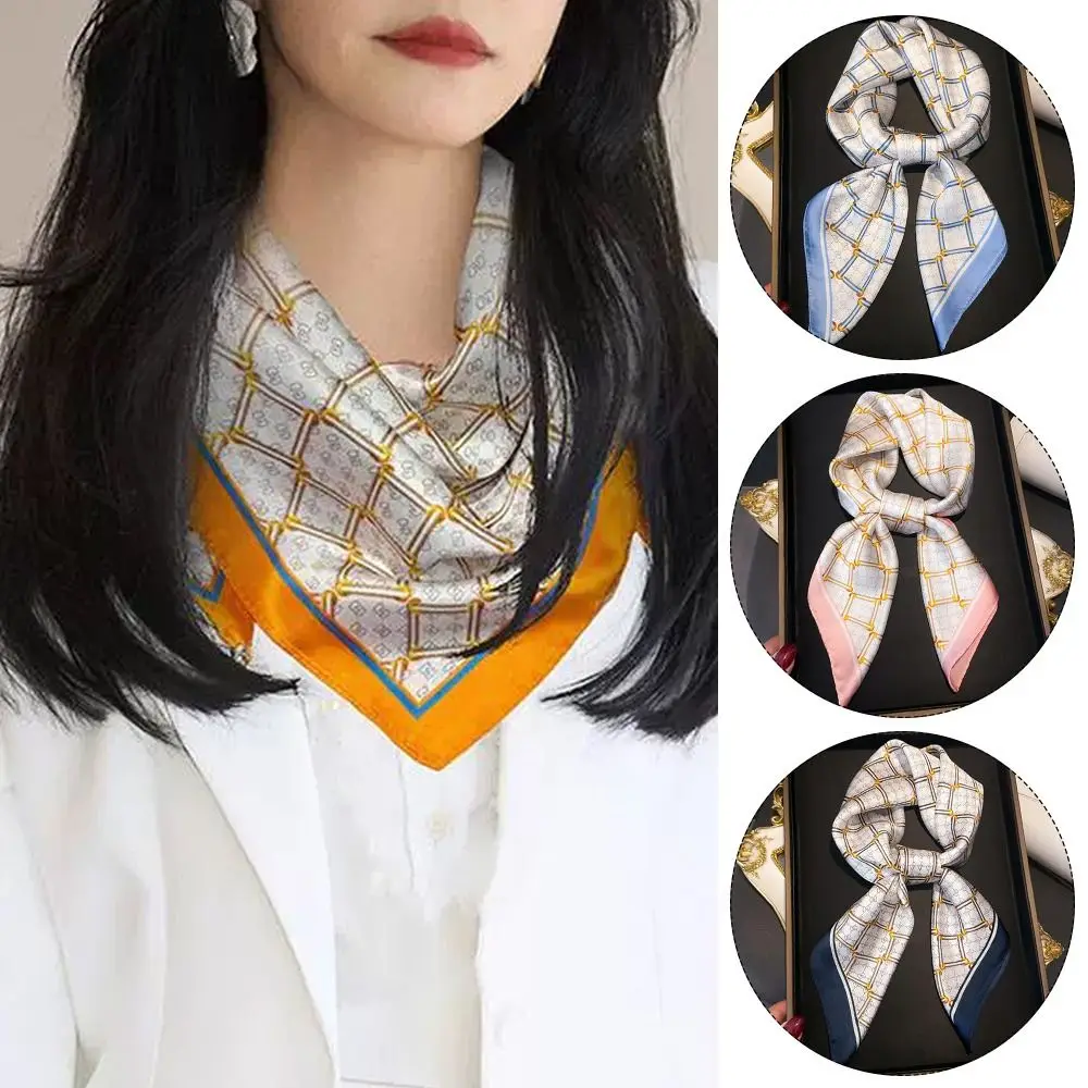 

Fashion 70*70cm Hair Scarf Simulated Silk Square Hairbands Bohemia Style Floral Print Smooth Bandana Women