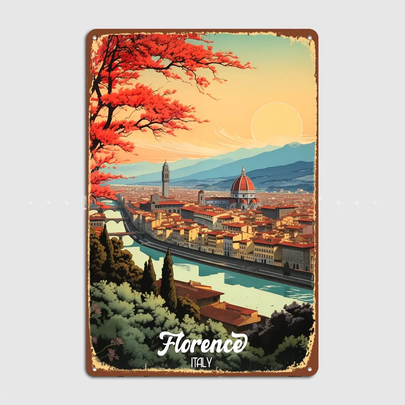 Florence Autumn City Scenery Travel Poster Metal Sign Life Wall Custom Bedroom Indoor Home Wall Decor Posters Room Decoration
