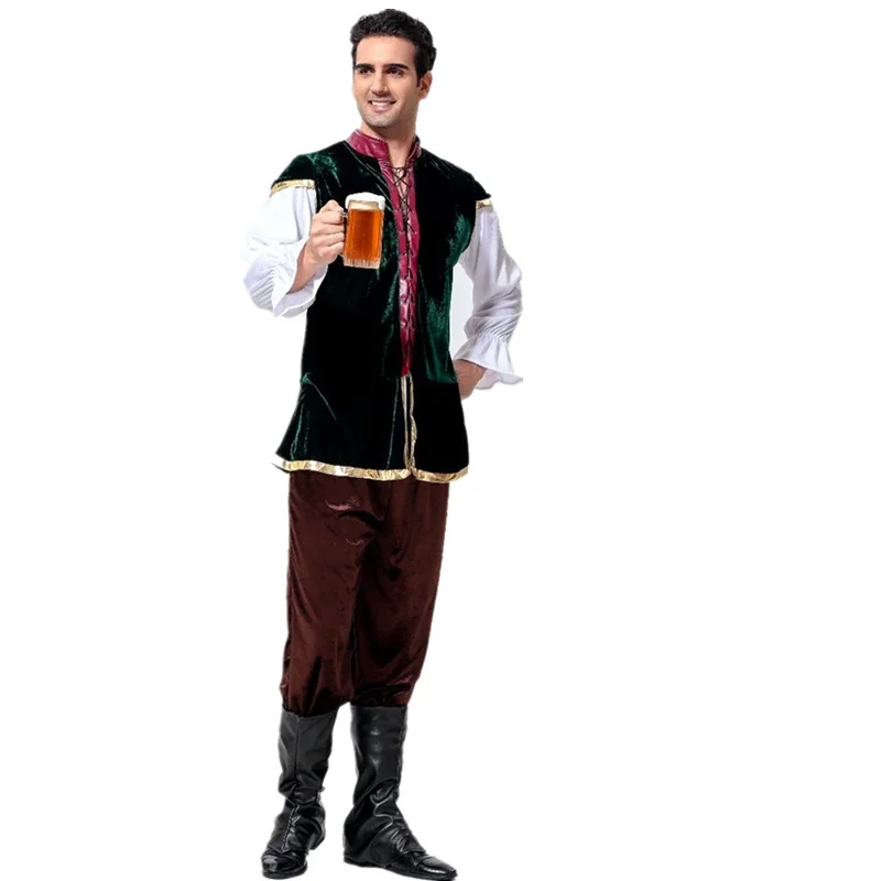 Renaissance Medieval Costumes Men's Oktoberfest Costume Bavarian Beer Festival Male Tavern Clothes Cosplay Fancy