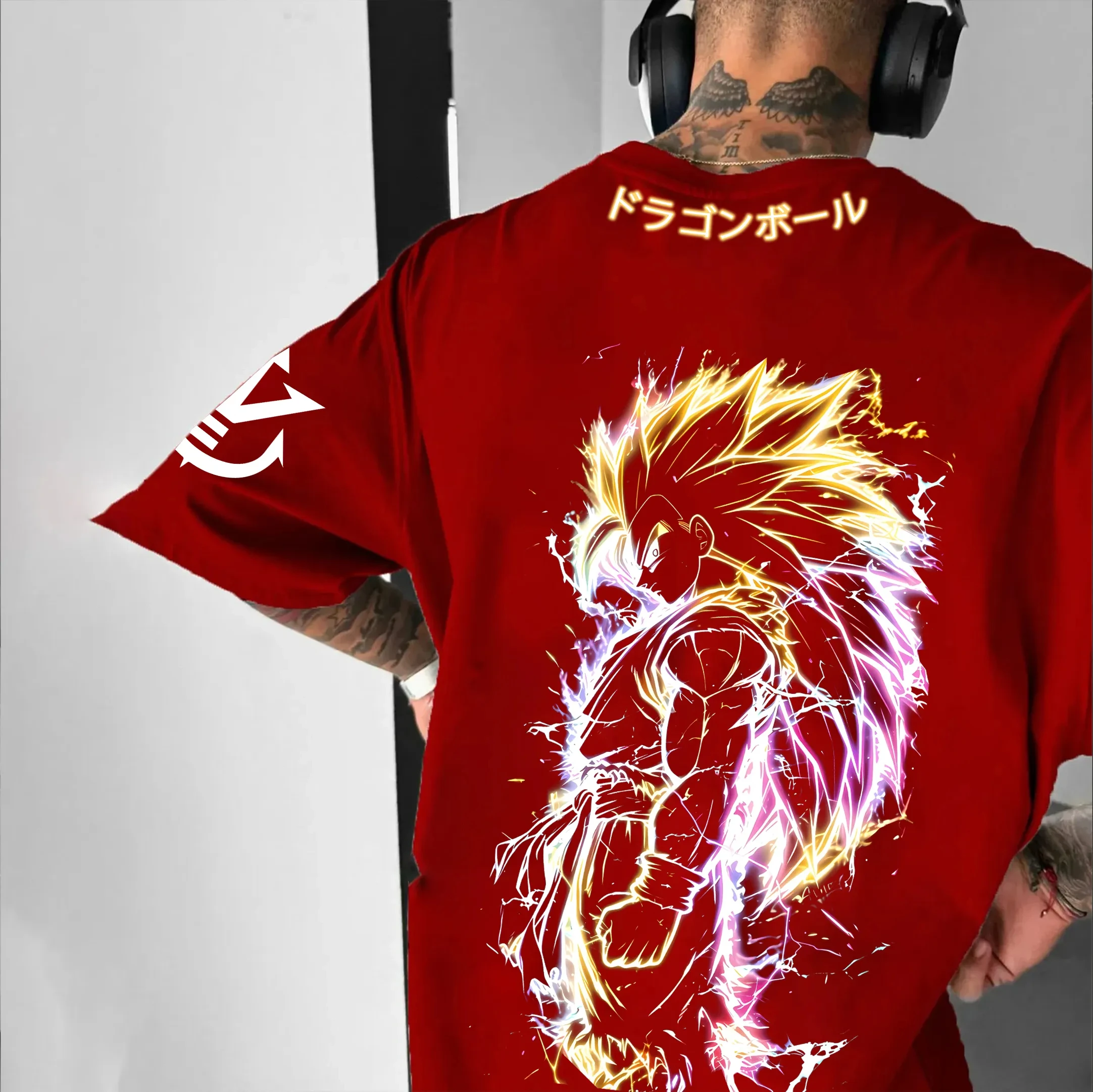 Camiseta holgada deportiva de cuello redondo de estilo americano de manga corta de algodón con estampado de Dragon Ball Goku Vegeta 2025 para hombres y mujeres