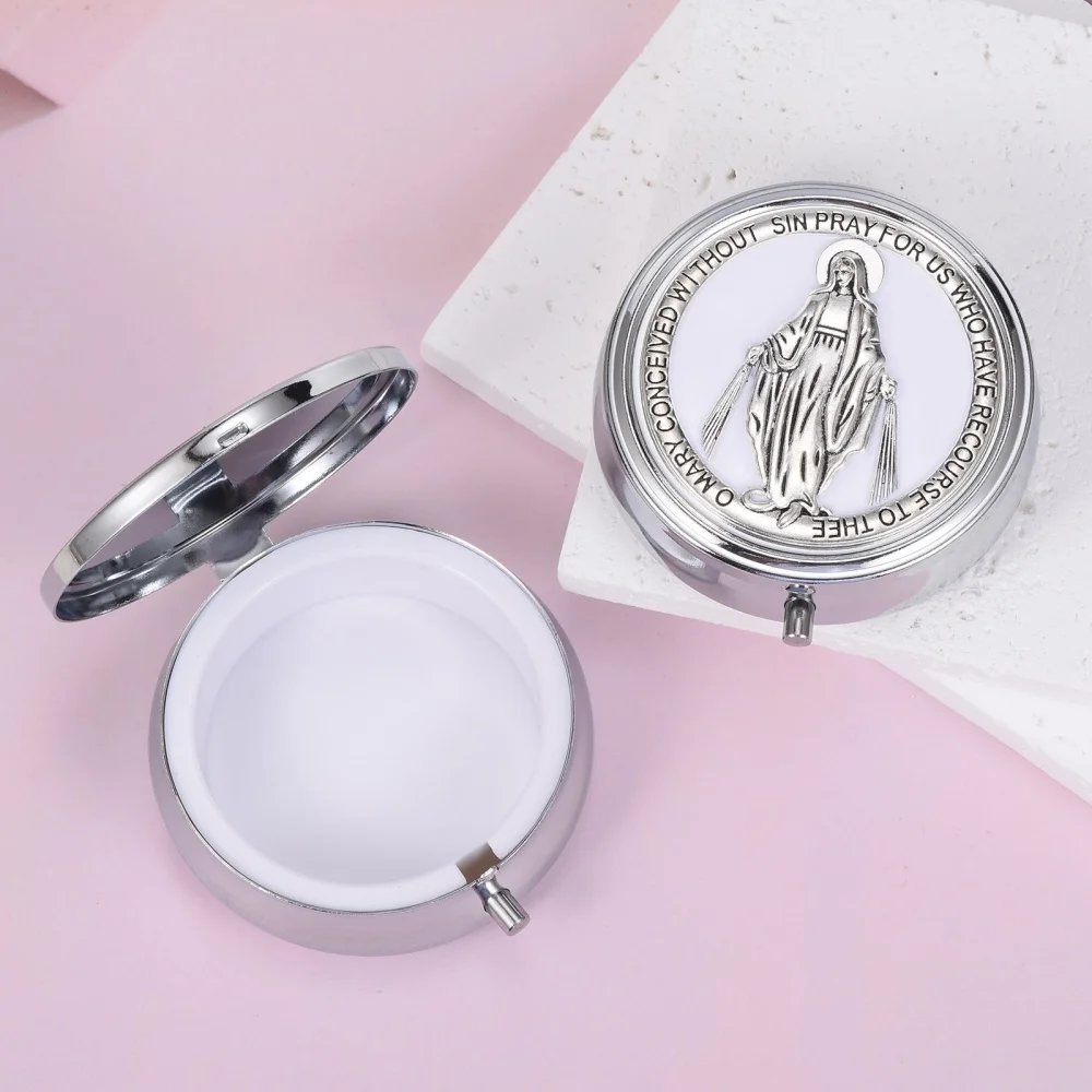 Stainless Steel Rose Box Decorative Virgin Mary Rosary Box Religious Jewelry Box Stainless Steel Alloy Jewelry Organizer