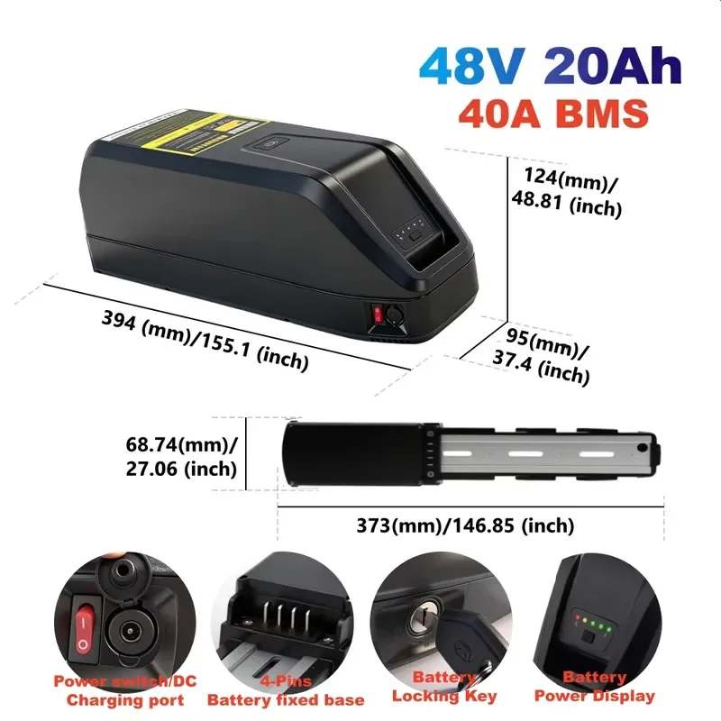 36V 48V Hailong Ebike Battery 20Ah Lithium Ion Battery for OneSport ONES3 Pro OT15 Duotts C29 S26 Jasion RetroVolt Electric