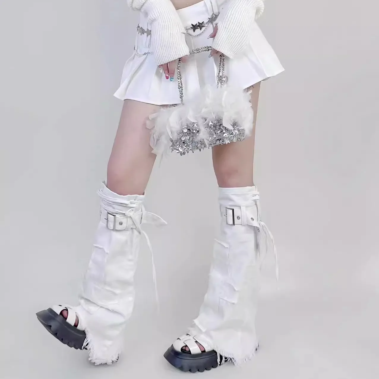 Calentadores de piernas negros originales japoneses para subcultura Y2K, calcetines de pierna ancha únicos de Lolita oscura para chica dulce y fresca