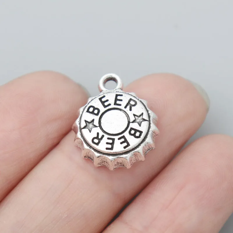 Alloy Antique Silver Color Beer Bottle Cap Charms 14*17mm 20pcs AAC503