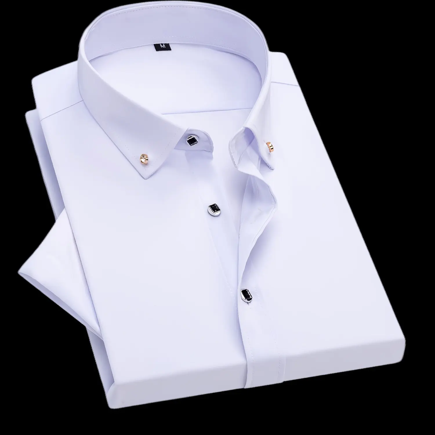 2026 Herren Kurzarmhemd mit Strass, einfarbig, Business-Freizeitshirt