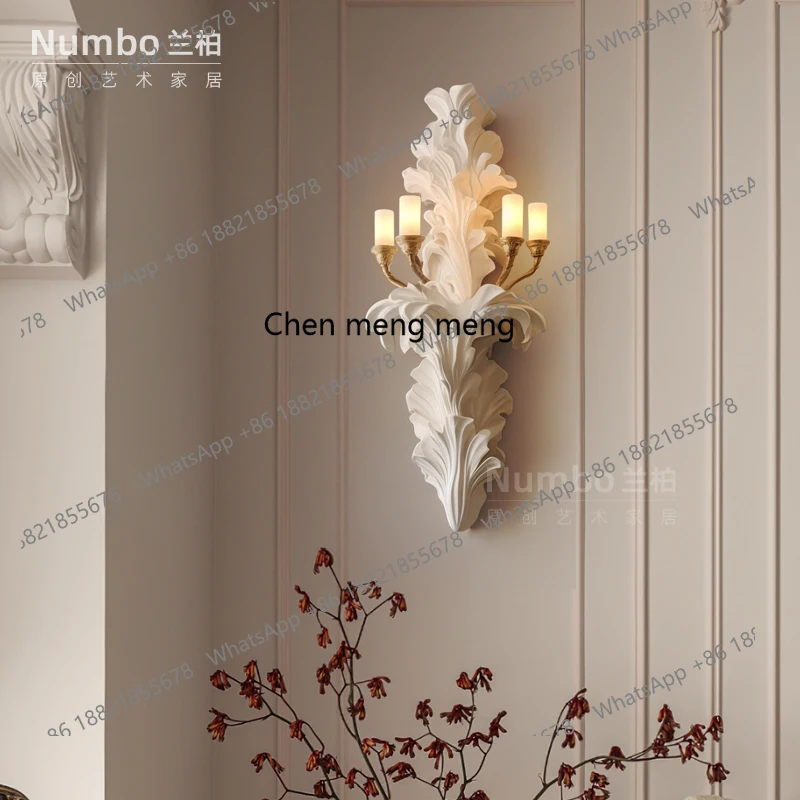 مصباح الجدار الفرنسي كريم الرياح غرفة المعيشة مصباح الجص الرجعية مصمم جديد الإغاثة الفن تلفزيون حائط الخلفية مصباح الجدار #2