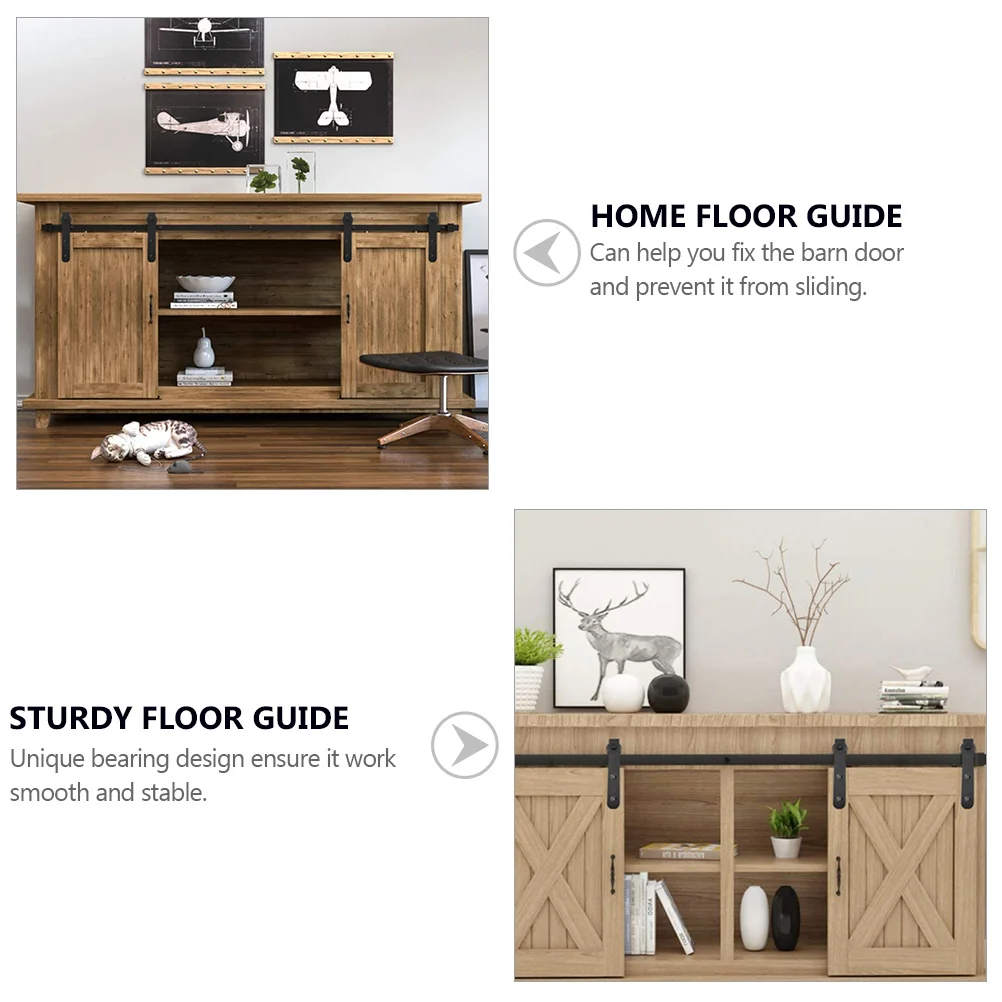 

1 set Cabinet Sway Stopper Set Carbon Steel Sliding Barn Door Floor Guide Black Durable Smooth Stable Home Warehouse Use Sturdy