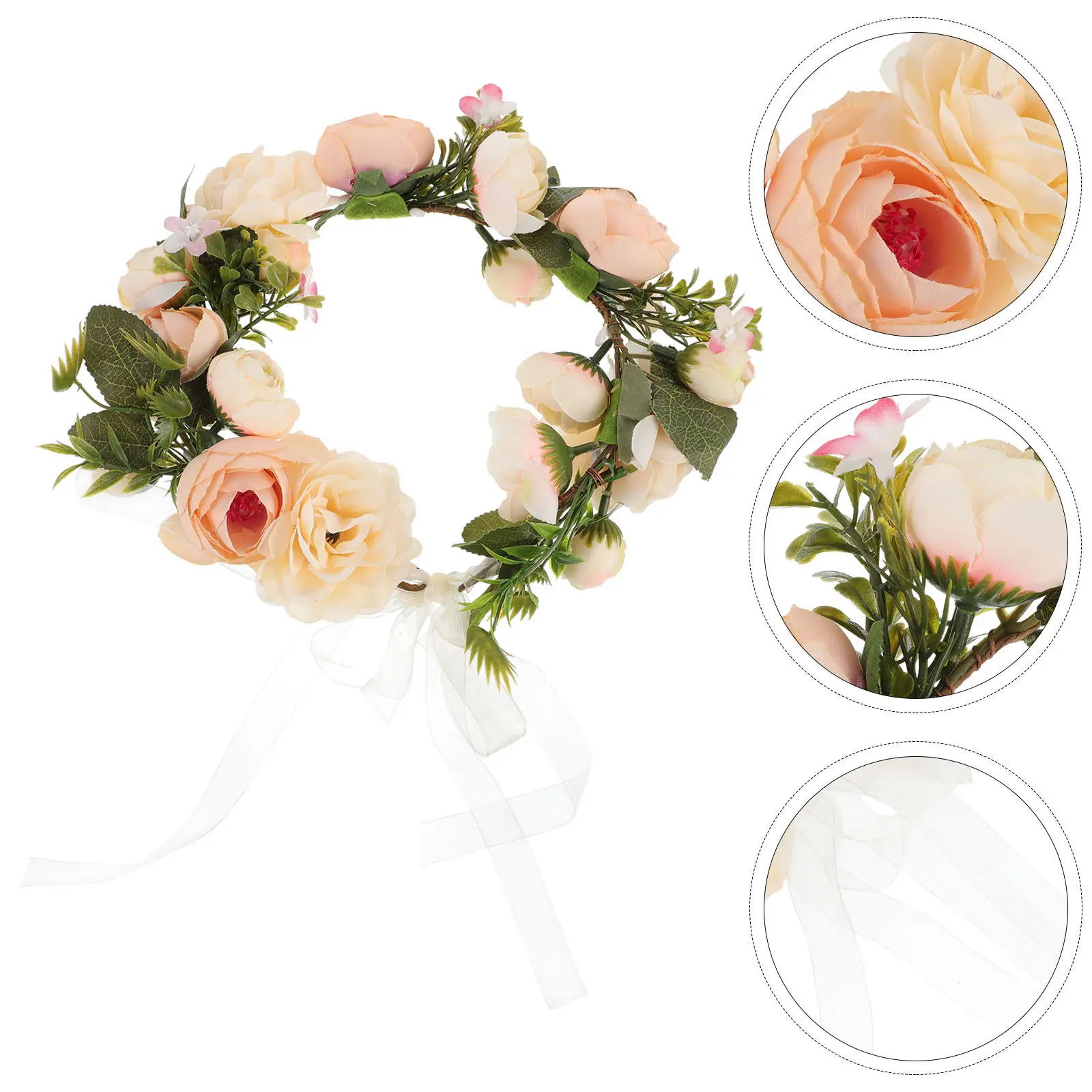 

1 шт. Богемный венок-ободок для волос с реалистичными цветами, многофункциональная декоративная гирлянда-повязка для праздников и банкетов