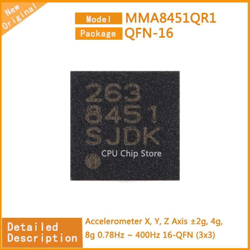 10Pcs/Lot   New Original  MMA8451QR1  MMA8451  Accelerometer X, Y, Z Axis ±2g, 4g, 8g 0.78Hz ~ 400Hz 16-QFN (3x3)