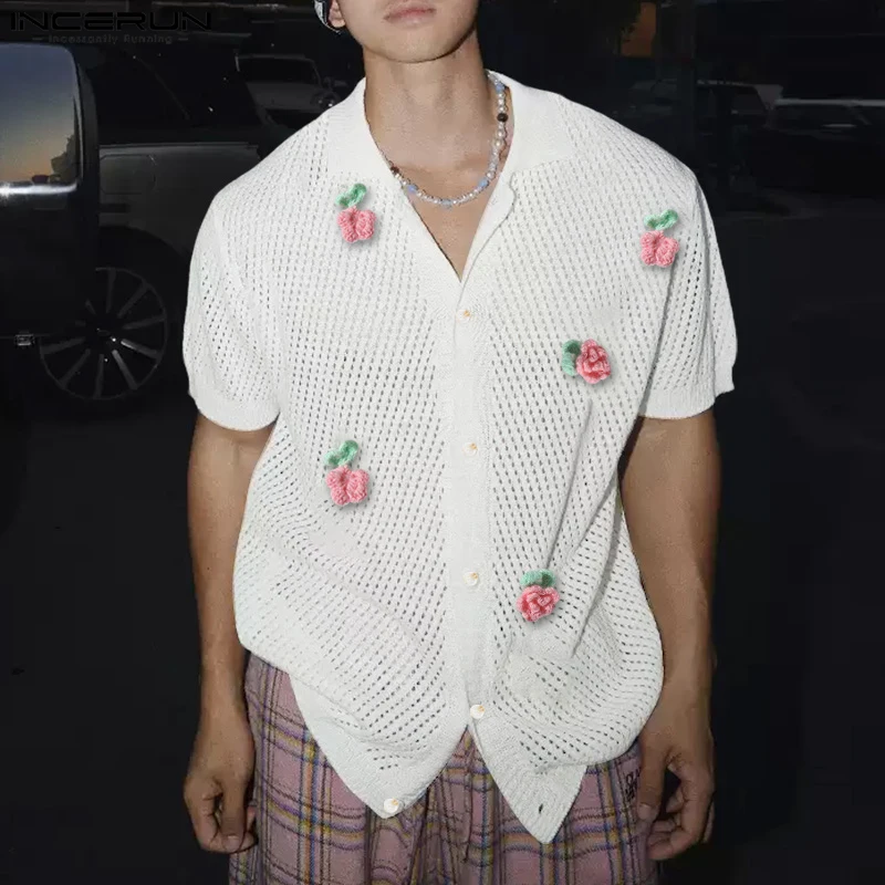 

Мужская рубашка с цветочным принтом в стиле пэчворк и лацканами с коротким рукавом, летняя мужская одежда, уличная одежда, 2025 г., сексуальные модные мужские рубашки с вырезами INCERUN