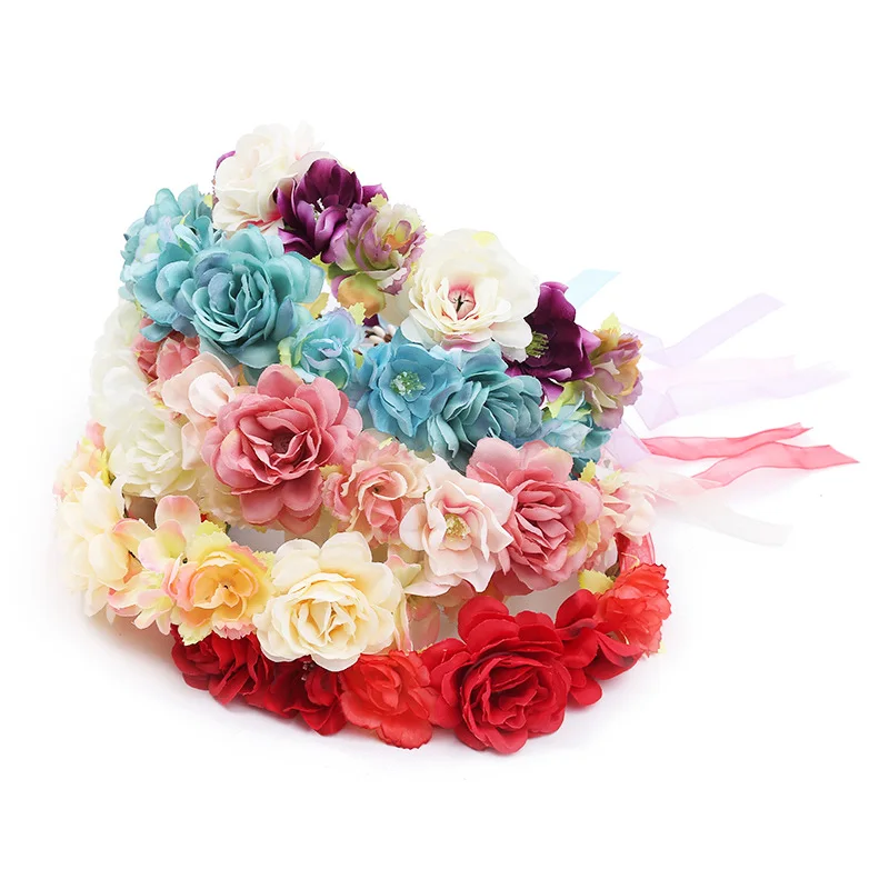 Women Hair Flower Crown Head Garland Wedding Hair Wreath Dried Flowers Corolla Garlands Floral Headband Headdress Hair Tiaras