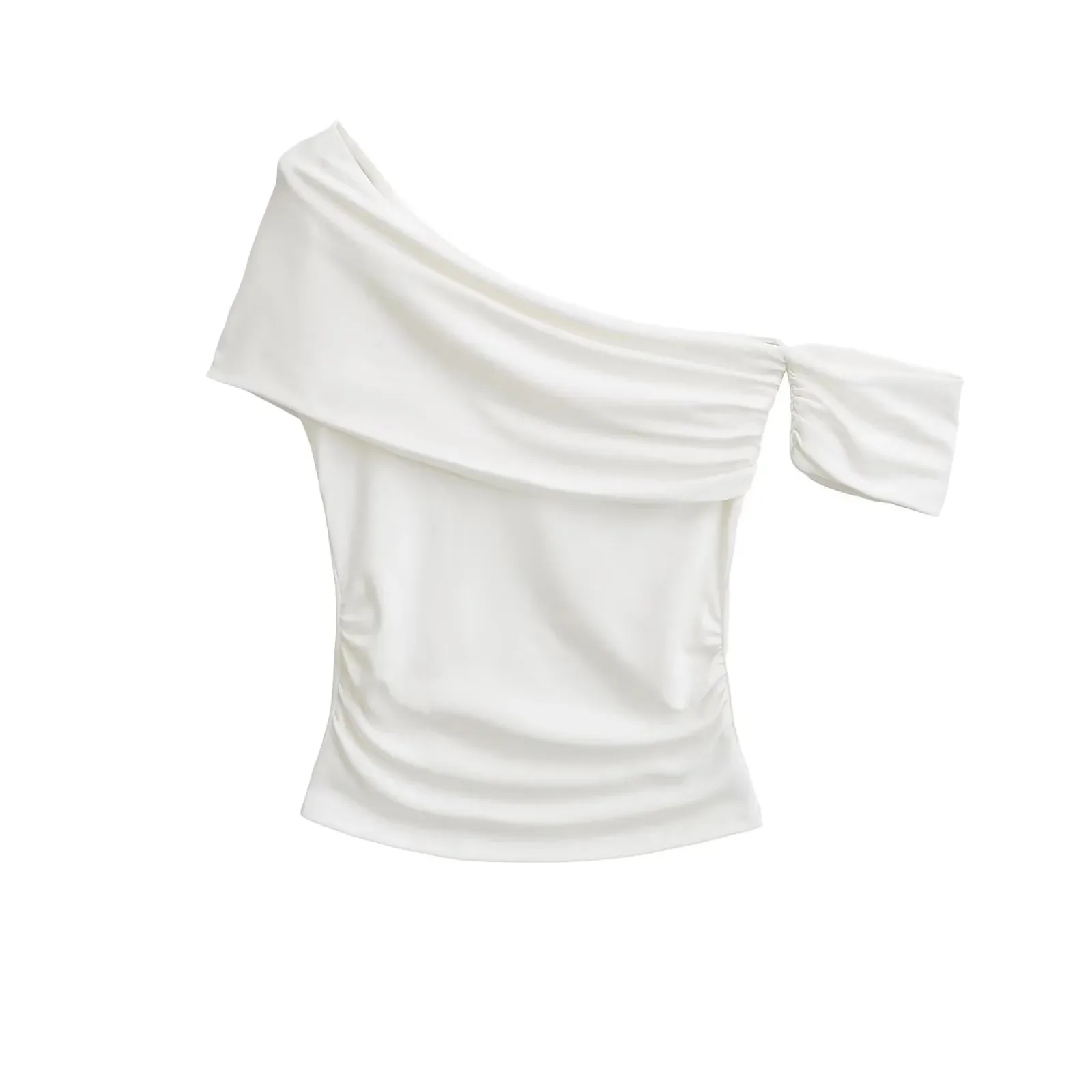 Elegant and mature style asymmetrical collar off-shoulder short-sleeved T-shirt for women summer slim-fit chic and unique WFZH