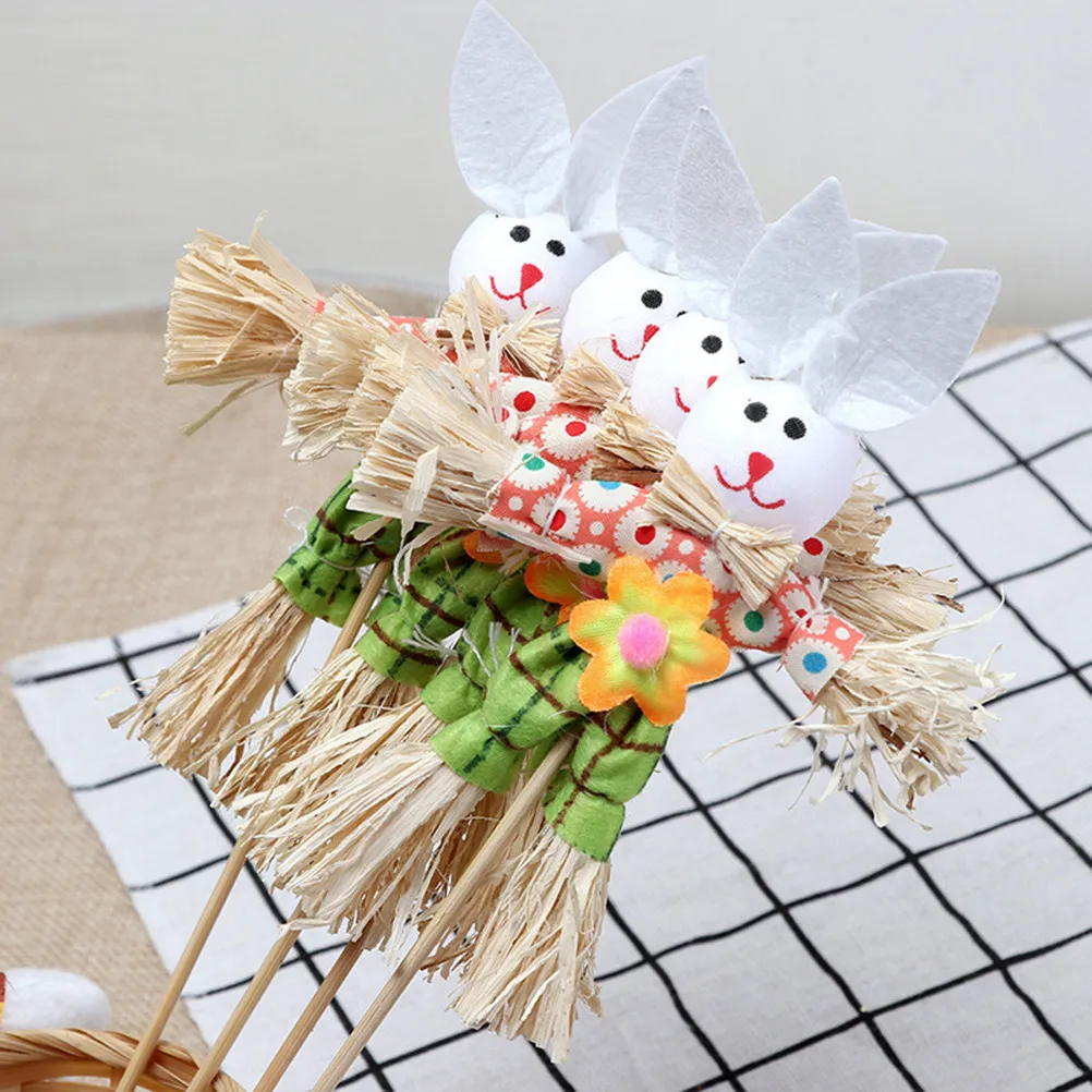 6Pcs Easter Rabbit Scarecrow Decor Set Straw Polyester Foam Material Cute Big Eared Harvest Decoration Scarecrow Decor Easter
