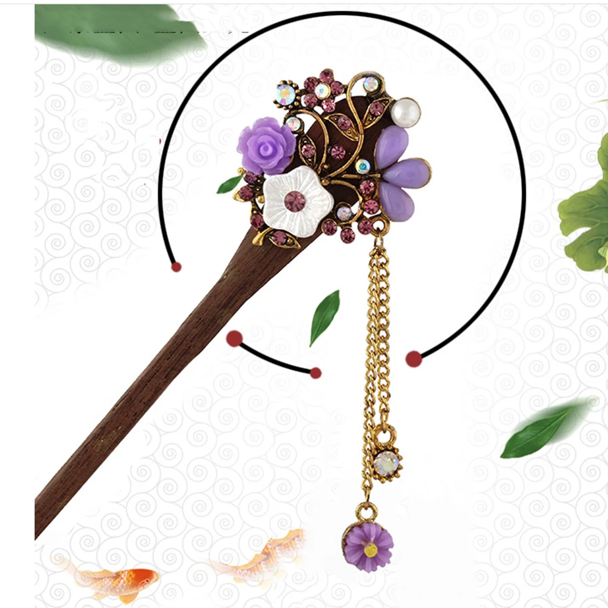 

Classical Hair Accessories Vintage Wooden Stick Retro Women Pearl Chain Design Hairstyling Wedding Party Smooth Round Tips
