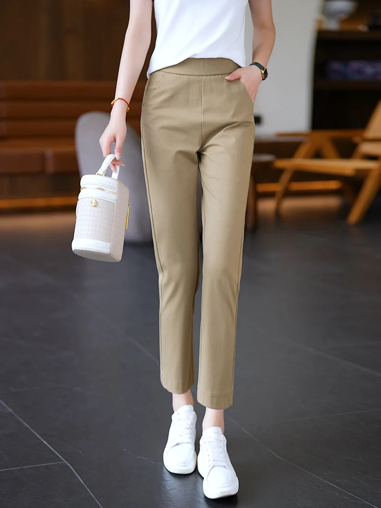 Black Slim Fit Pants Women's Summer Thin New Style Nine Points High Waist Small Size Eight Points Harlan Pants Casual Trousers