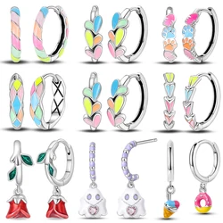 Earrings 925 Silver Colorful Cute Cat Claw Heart Shaped Rhomboid Luminous Dopamine Earrings For Women Fashion Party Jewelry Gift