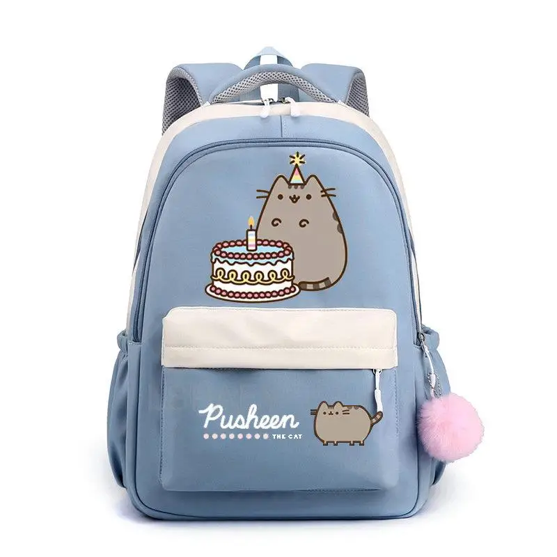 Fat Cat Backpack Pusheen Printe Female Male Nylon Simple Large-capacity Solid Color Schoolbag Insert Buckle Laptop knapsack