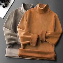 Double-sided German Velvet Insulation High Neck Men's Knitted Bottom Shirt Autumn Winter Plush Thickened T-shirt Top for Women