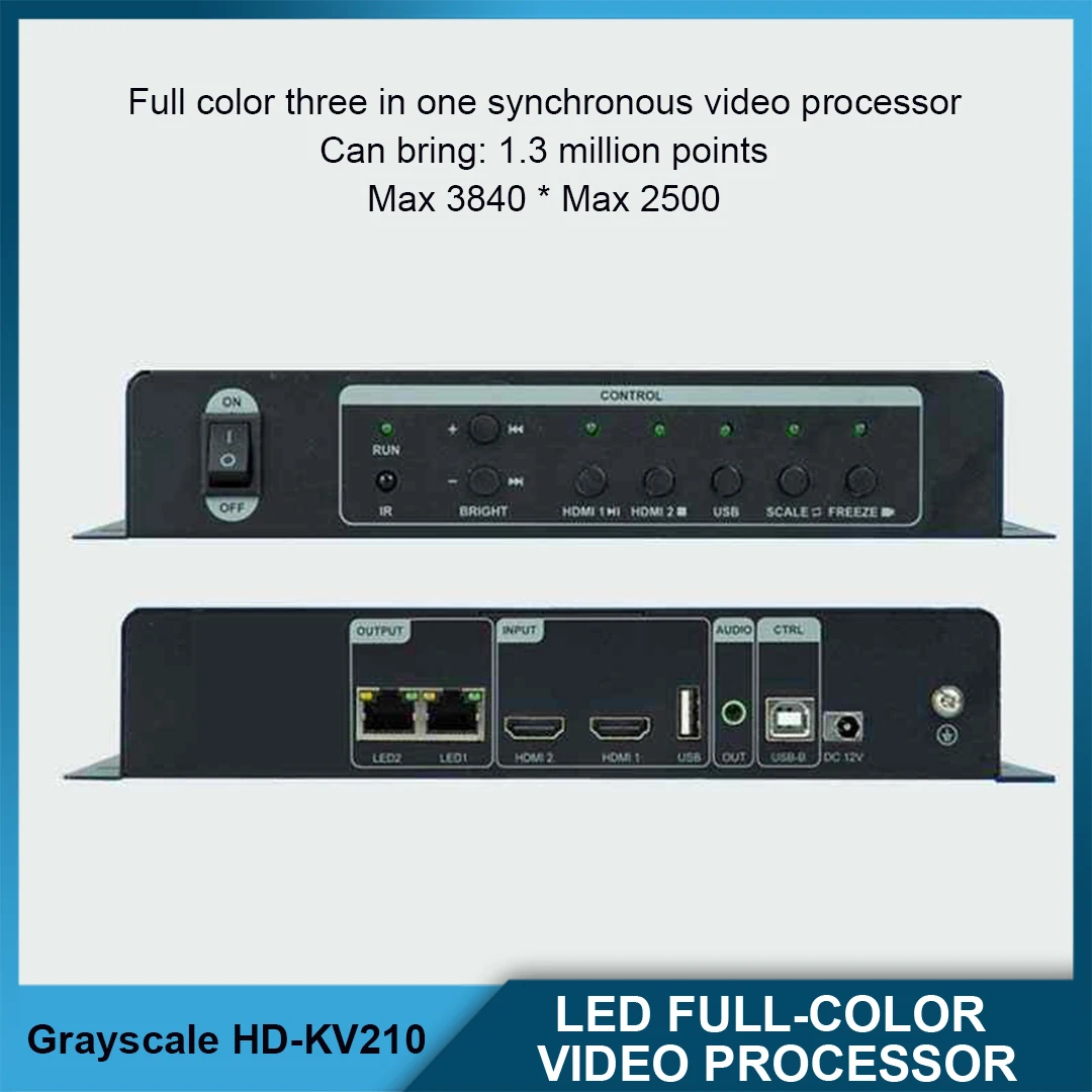 

HD-KV210 Светодиодный экран Полноцветный видеопроцессор Синхронный видеопроцессор «три в одном» Максимальная поддержка 1920*1080 при 60 Гц