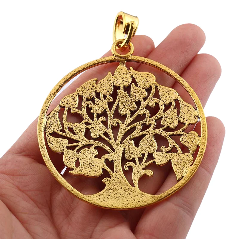 3 x Antique Golden Color Large Life Tree Round Charms Pendants For DIY Necklace Jewelry Making Accessories