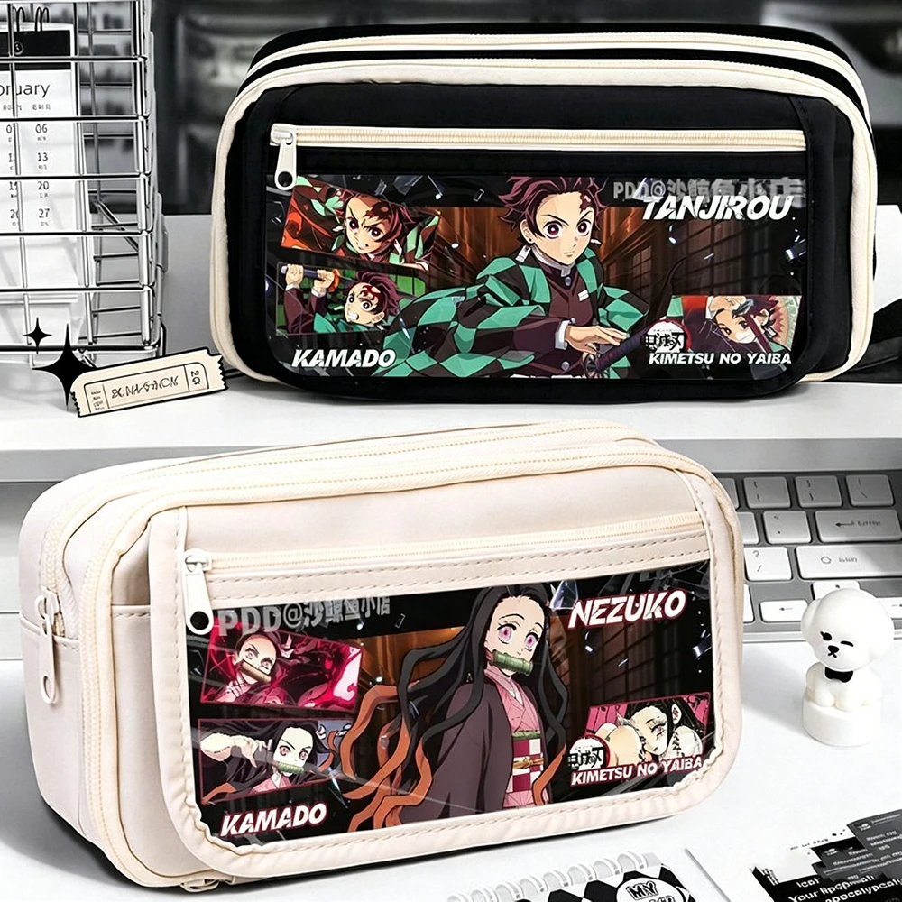Estuche para Lápices de Demon Slayer, Tanjiro, Nezuko, Inosuke, Kochou Shinobu, Kyoujurou, Estuche de Anime, Estuche de Dibujos Animados, Gran Capacidad, para Estudiantes