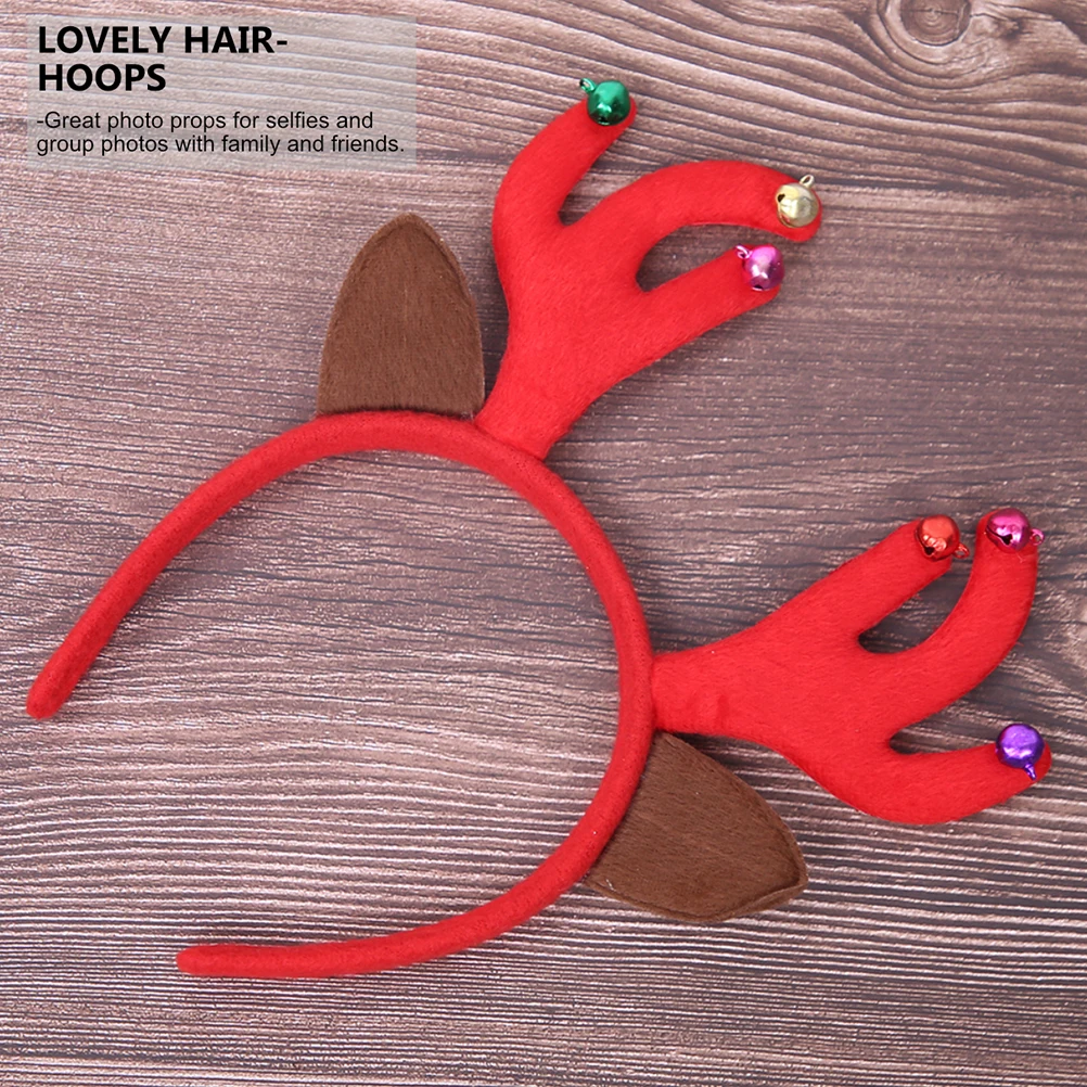

2Pcs Festive Deer Antler Hair Hoops Beautiful Holiday Headwear for Kids Christmas Party Photo Booth Props Red Brown