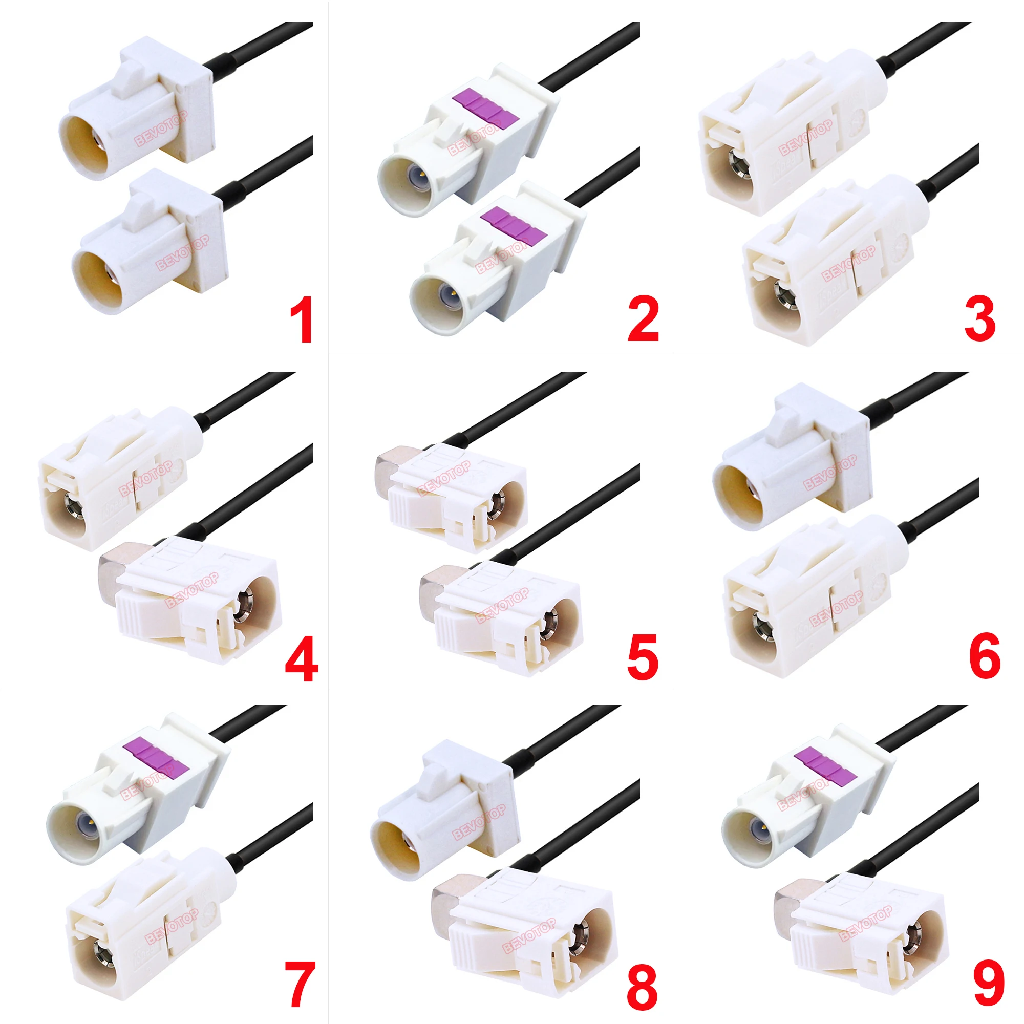 1PCS White Fakra B Male Female RG174 Pigtail Radio Antenna Extension Cable RF Coaxial Pigtail BEVOTOP Fakra Jumper 10CM~20M