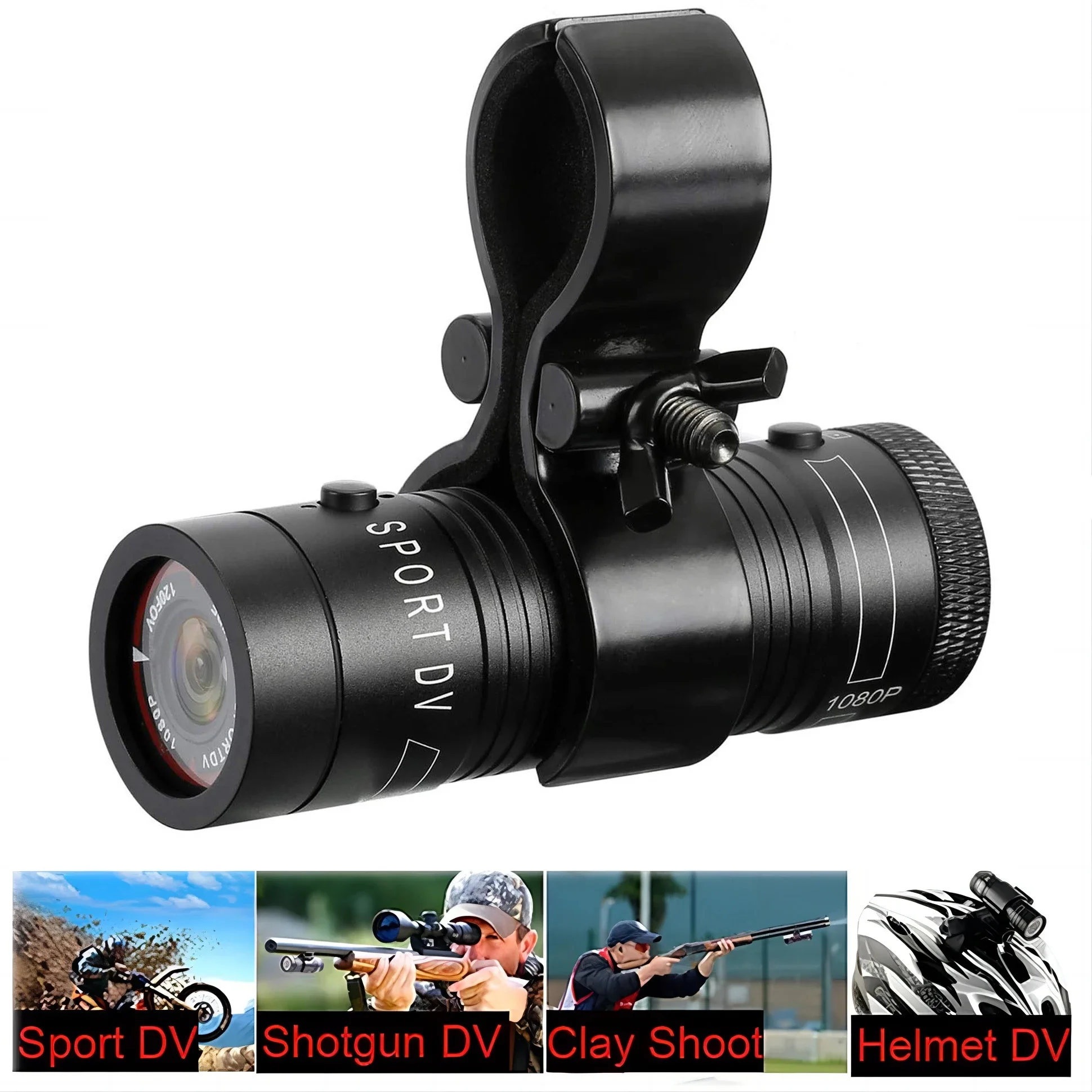 1080P Shotgun Camera Outdoor Waterproof Bike Motorcycle Helmet Camera Sports DV Video Recorder Action Cam with Gun Mount