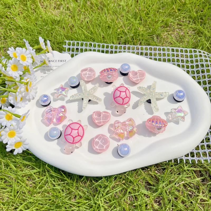 JIBBITZ Summer 20pcs of Pink Turtle And White Starfish DIY Decorations for Shoes Removable And Suitable for Sandals, Garden Shoe